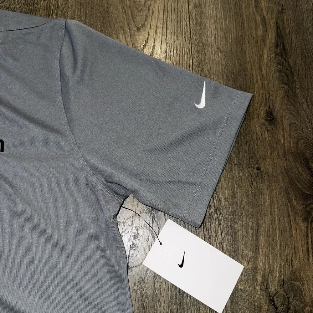 NWT Nike Men's Shirt Size L Gray Dri Fit‎ Polo Golf Short Sleeve-Company Logo